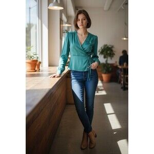 Vince Camuto Long Sleeve Blouse Turquoise Teal Size S